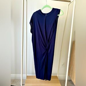 Helmut lang women’s asymmetrical faux wrap dress navy blue with hip knot small